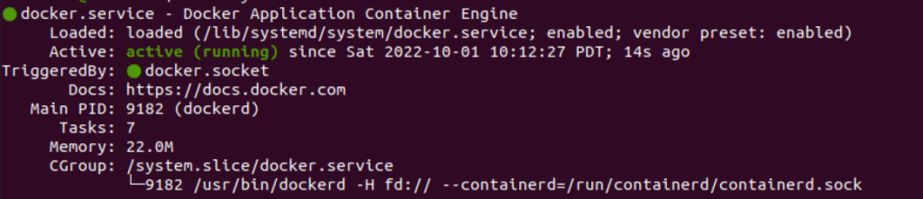 Docker servicio ejecutándose en Ubuntu 20.04